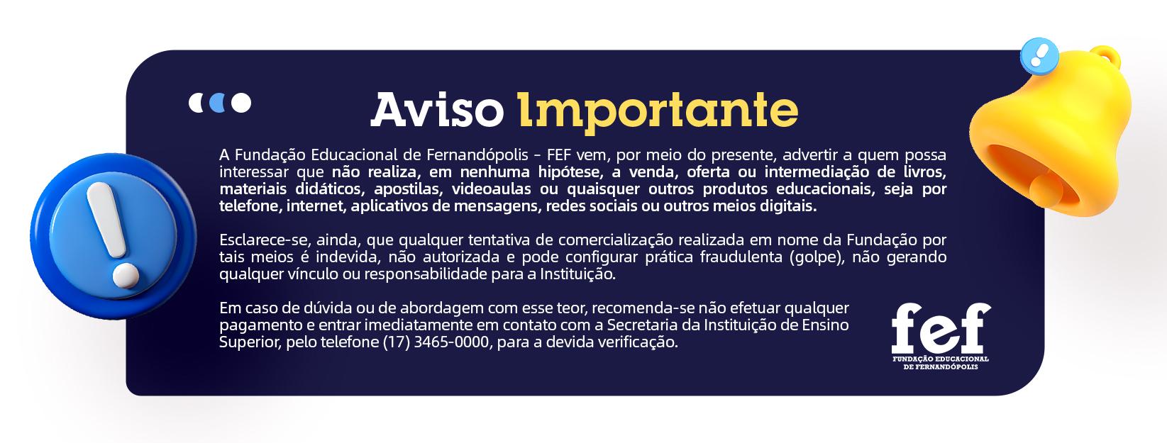 Banner Faculdades Integradas de Fernandópolis - Aviso Importante